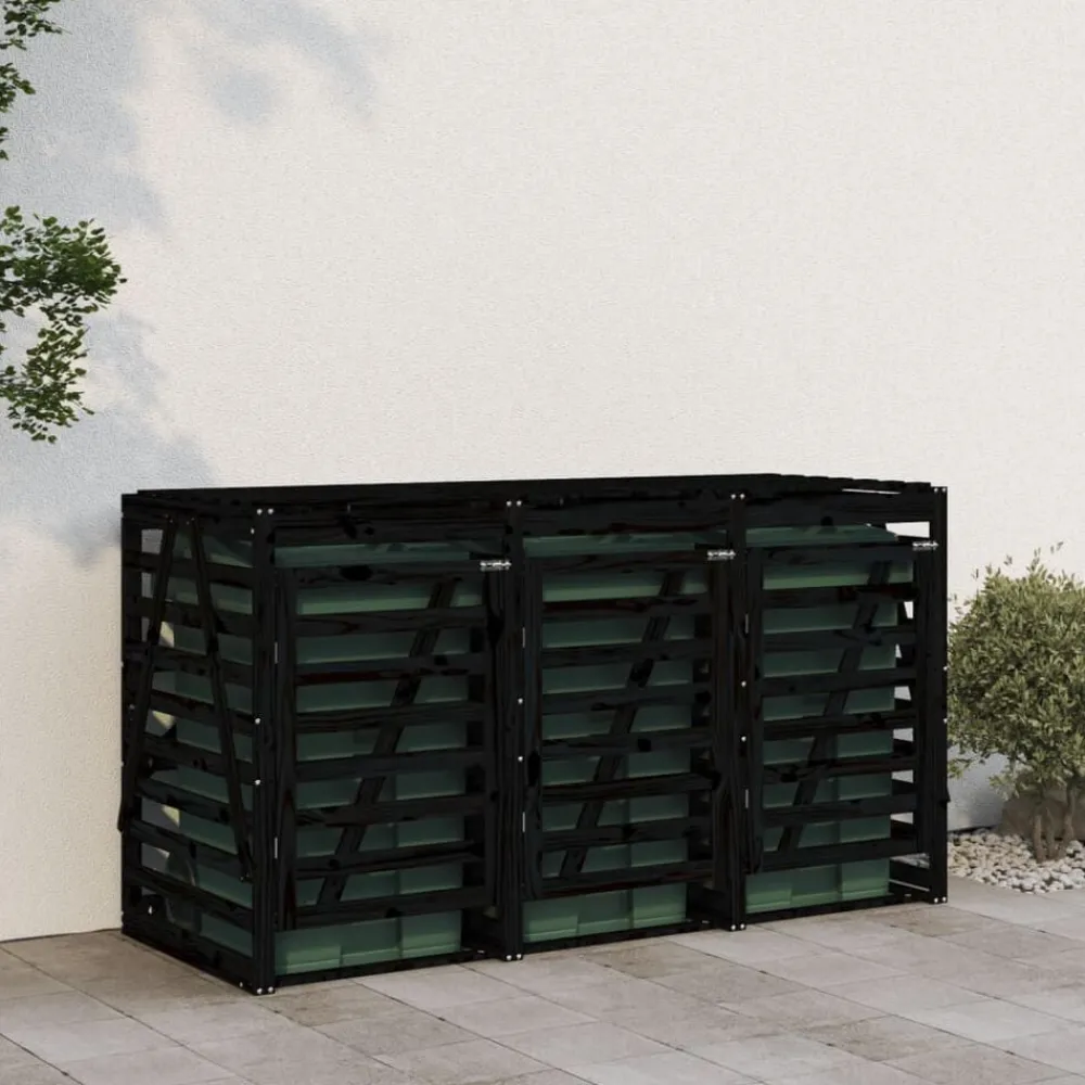 vidaXL Productos Del Hogar-Cobertizo triple para cubos de basura madera maciza