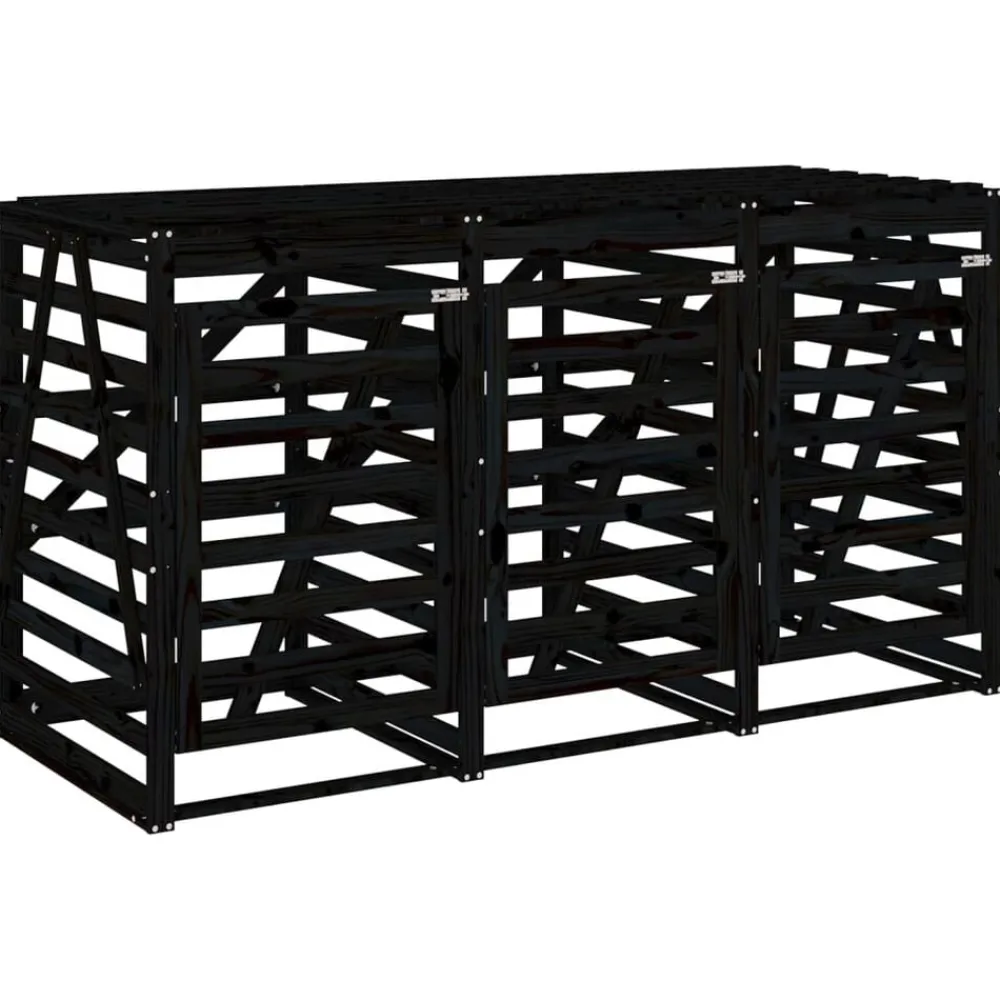 vidaXL Productos Del Hogar-Cobertizo triple para cubos de basura madera maciza