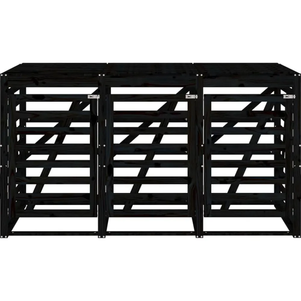 vidaXL Productos Del Hogar-Cobertizo triple para cubos de basura madera maciza