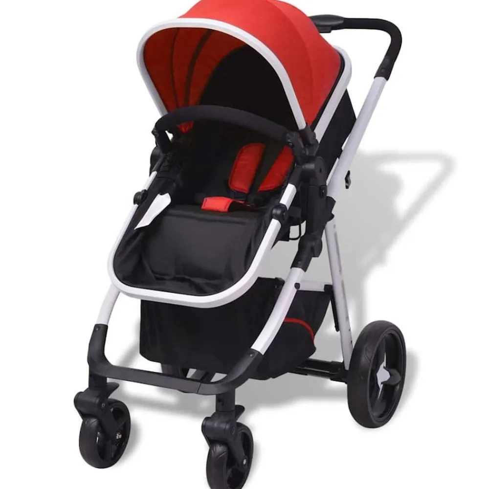 Niños vidaXL Transporte De Bebés-Cochecito de bebé 3 en 1 y negro aluminio