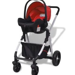 Niños vidaXL Transporte De Bebés-Cochecito de bebé 3 en 1 y negro aluminio