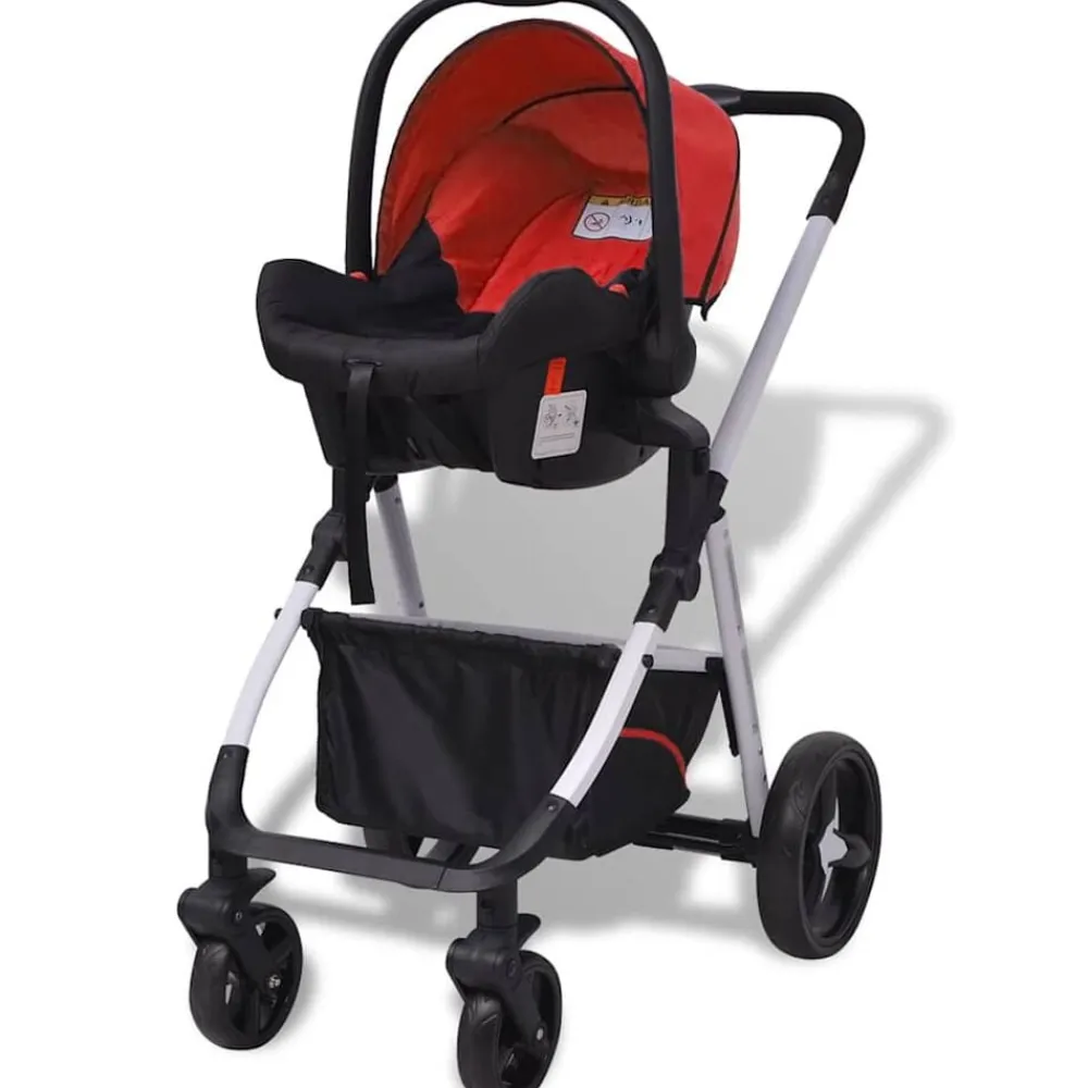 Niños vidaXL Transporte De Bebés-Cochecito de bebé 3 en 1 y negro aluminio
