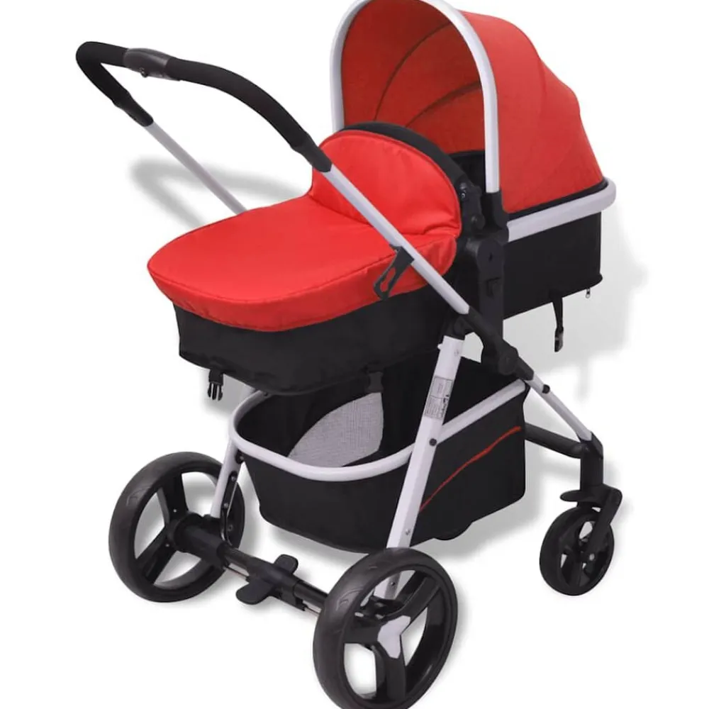 Niños vidaXL Transporte De Bebés-Cochecito de bebé 3 en 1 y negro aluminio