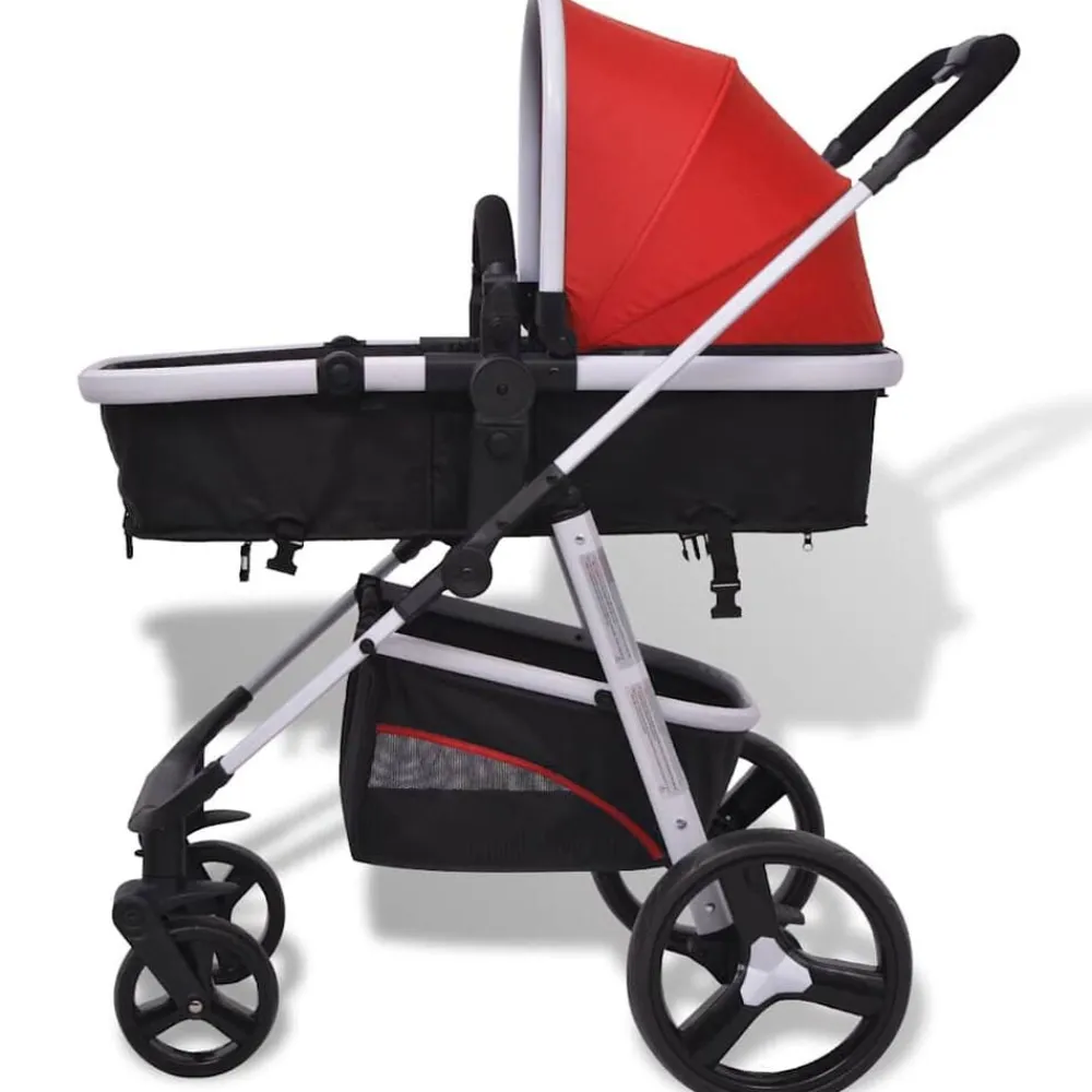 Niños vidaXL Transporte De Bebés-Cochecito de bebé 3 en 1 y negro aluminio