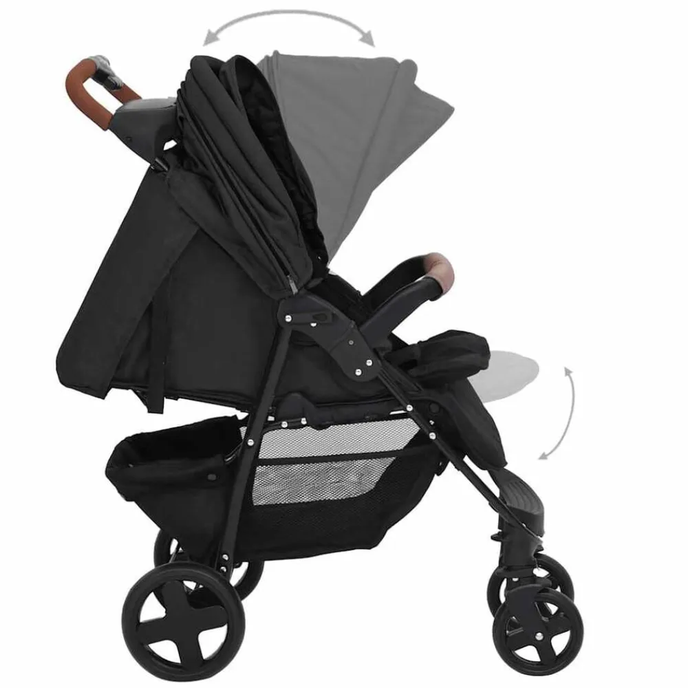Niños vidaXL Transporte De Bebés-Cochecito de bebé 3 en 1 de acero gris