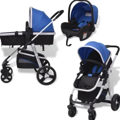 Niños vidaXL Transporte De Bebés-Cochecito de bebé 3 en 1 y negro aluminio