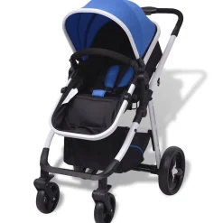 Niños vidaXL Transporte De Bebés-Cochecito de bebé 3 en 1 y negro aluminio