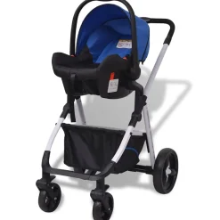 Niños vidaXL Transporte De Bebés-Cochecito de bebé 3 en 1 y negro aluminio