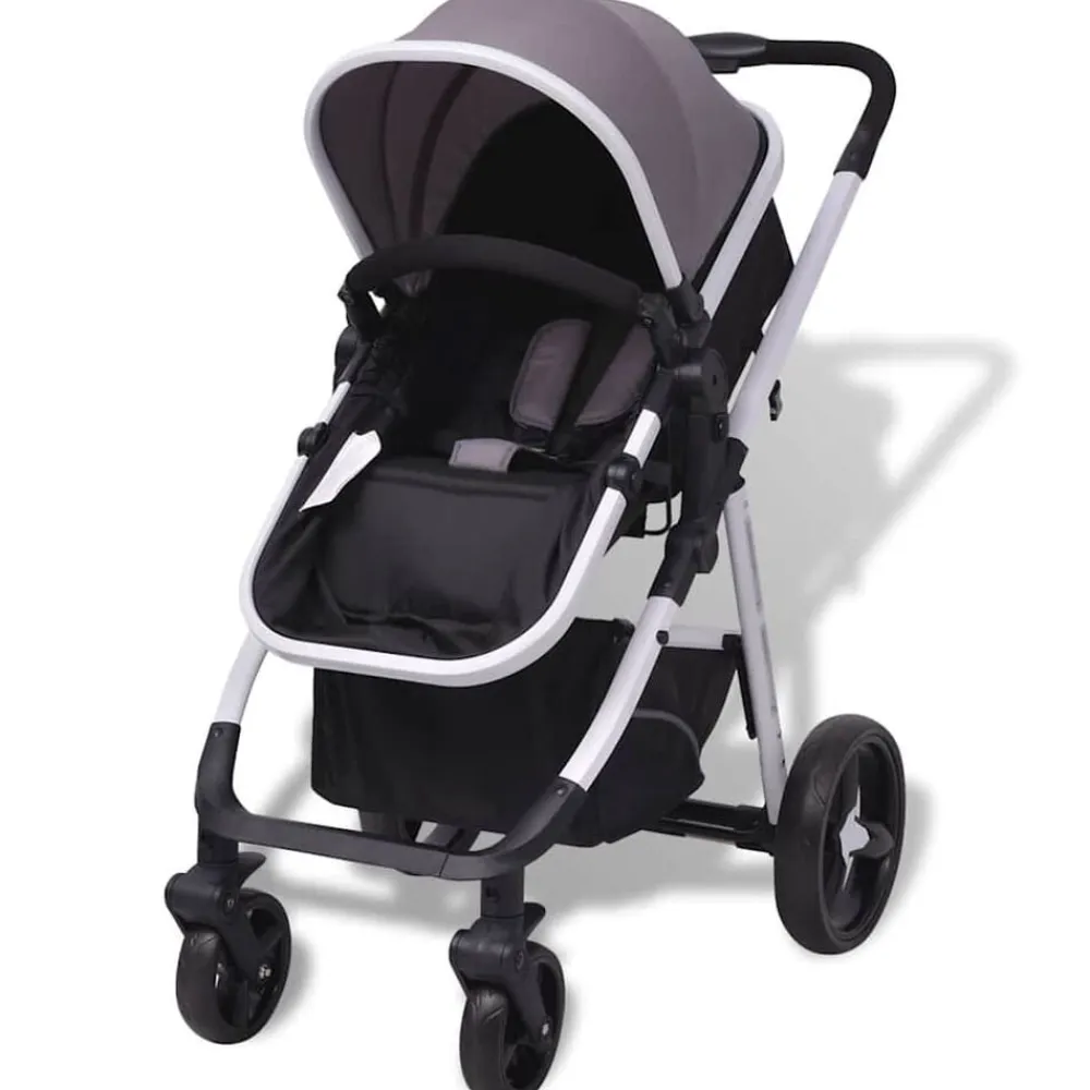 Niños vidaXL Transporte De Bebés-Cochecito de bebé 3 en 1 y negro aluminio