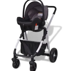 Niños vidaXL Transporte De Bebés-Cochecito de bebé 3 en 1 y negro aluminio