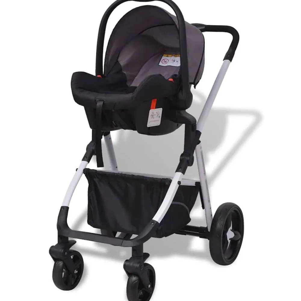 Niños vidaXL Transporte De Bebés-Cochecito de bebé 3 en 1 y negro aluminio