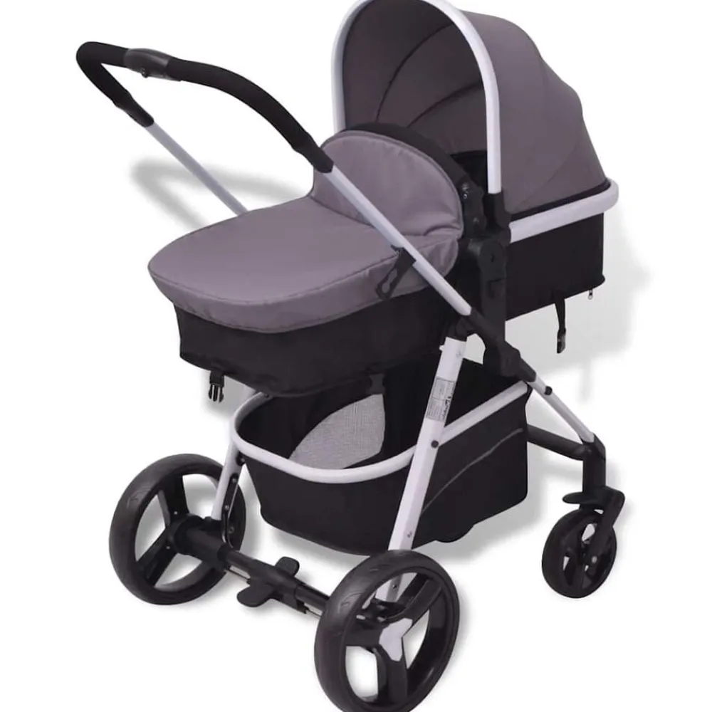 Niños vidaXL Transporte De Bebés-Cochecito de bebé 3 en 1 y negro aluminio