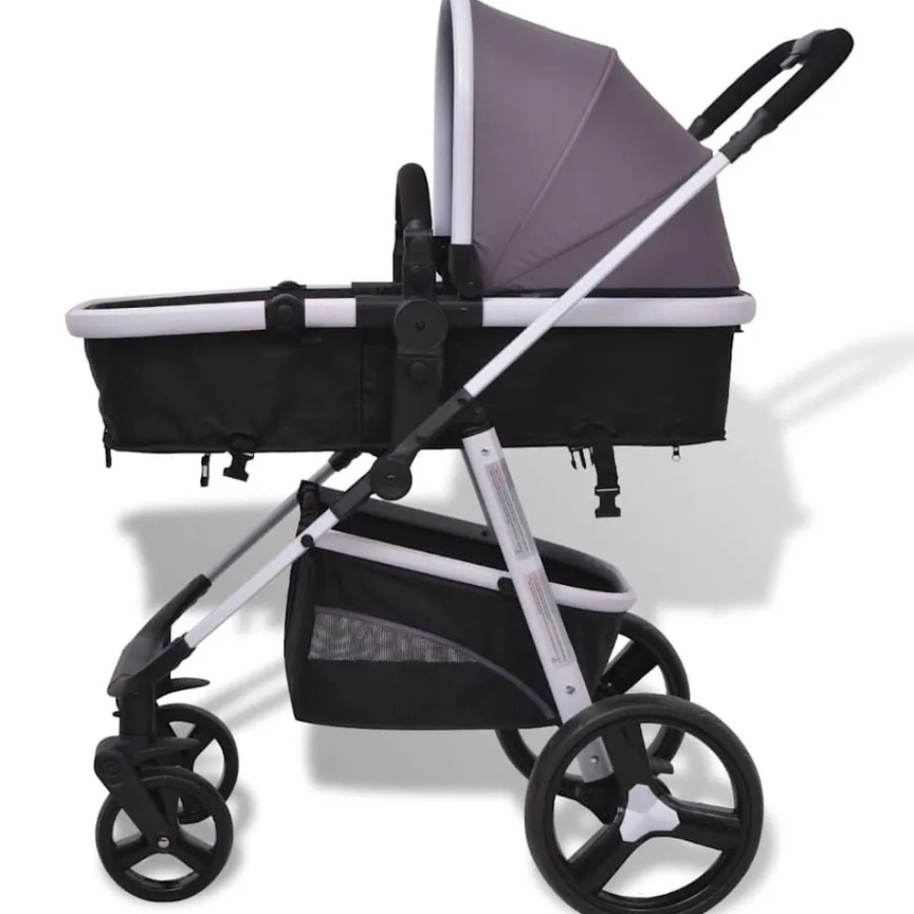 Niños vidaXL Transporte De Bebés-Cochecito de bebé 3 en 1 y negro aluminio