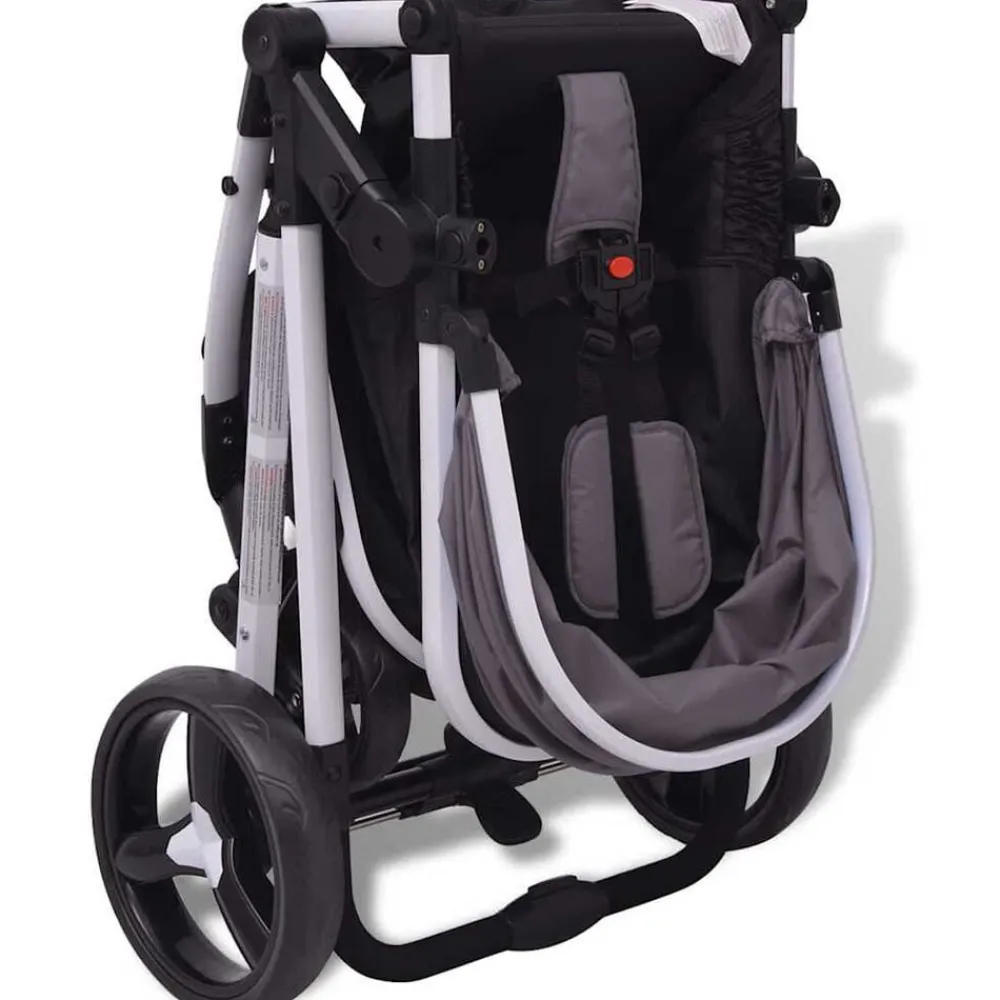 Niños vidaXL Transporte De Bebés-Cochecito de bebé 3 en 1 y negro aluminio