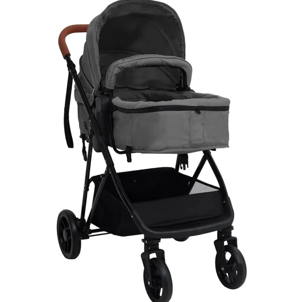 vidaXL Cochecito de bebé 3 en 1 de acero y negro Gris claro Clearance