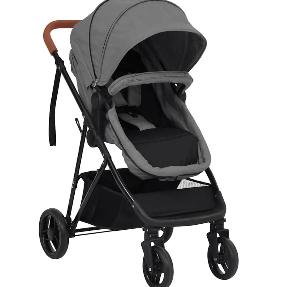 vidaXL Cochecito de bebé 3 en 1 de acero y negro Gris claro Clearance