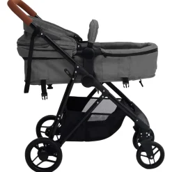 vidaXL Cochecito de bebé 3 en 1 de acero y negro Gris claro Clearance