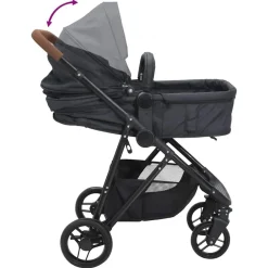Niños vidaXL Transporte De Bebés-Cochecito de bebé 2 en 1 de acero gris y negro