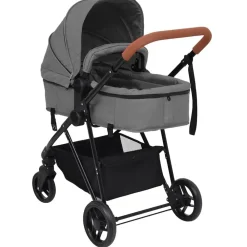 Niños vidaXL Transporte De Bebés-Cochecito de bebés 2 en 1 de acero y negro
