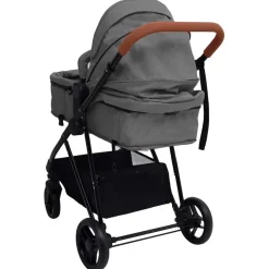 Niños vidaXL Transporte De Bebés-Cochecito de bebés 2 en 1 de acero y negro