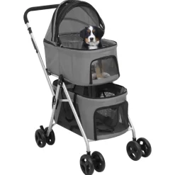 vidaXL Cochecito doble de perros plegable tela oxford 83x48x97cm Gris Clearance
