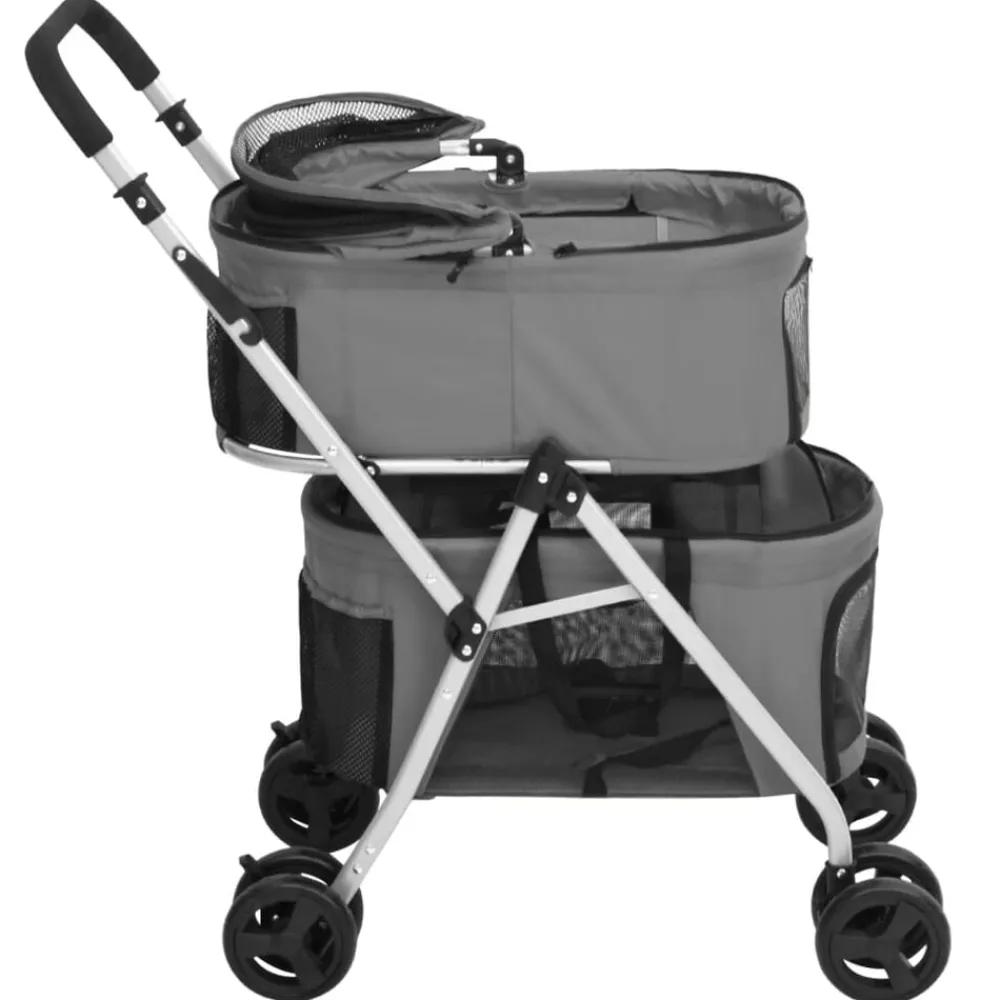 vidaXL Cochecito doble de perros plegable tela oxford 83x48x97cm Gris Clearance