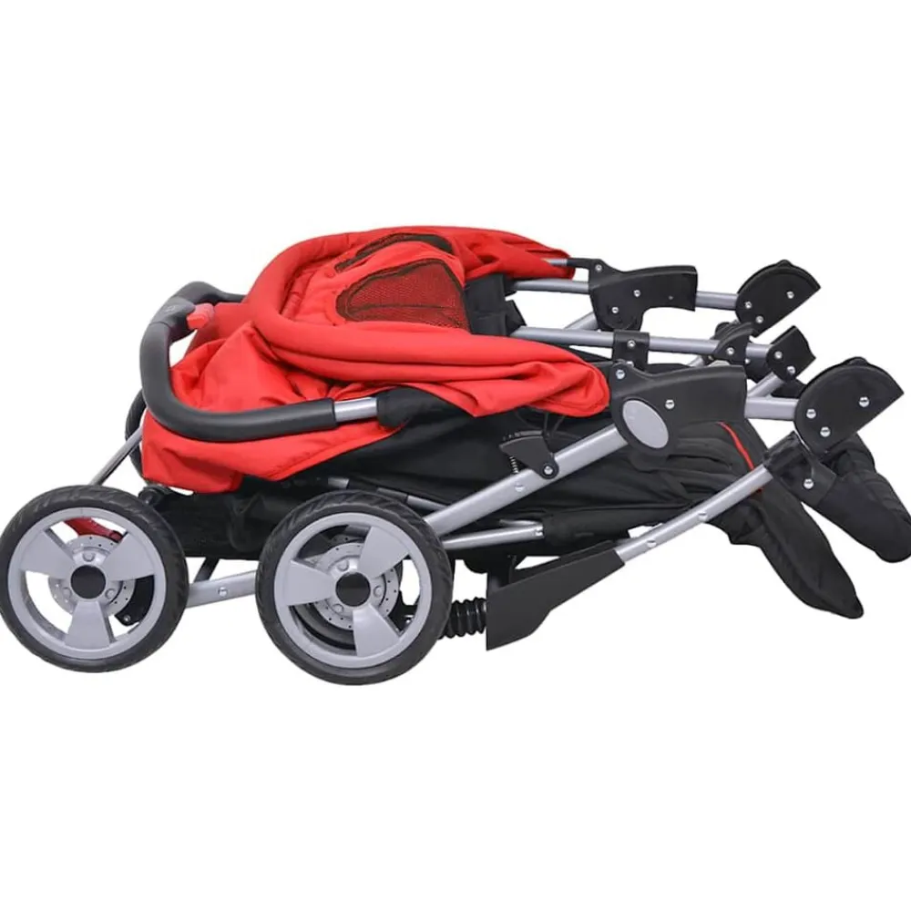 vidaXL Cochecito gemelar de acero y negro Rojo New