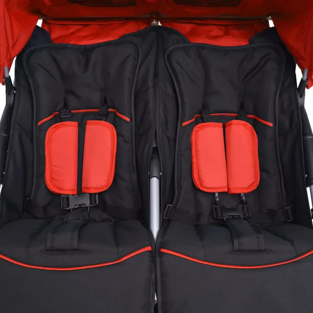 vidaXL Cochecito gemelar de acero y negro Rojo New