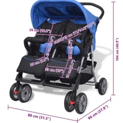 vidaXL Cochecito gemelar de acero y negro Azul