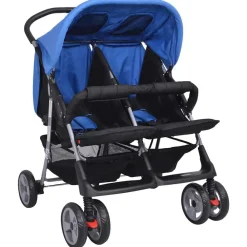 vidaXL Cochecito gemelar de acero y negro Azul