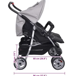 vidaXL Cochecito gemelar de acero y negro Gris Hot