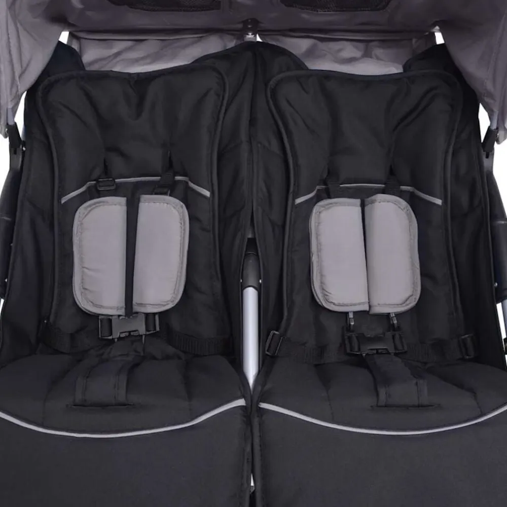 vidaXL Cochecito gemelar de acero y negro Gris Hot