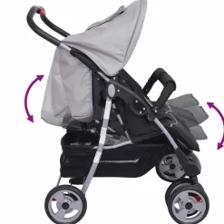 vidaXL Cochecito gemelar de acero y negro Gris Hot