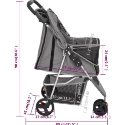vidaXL Cochecito para perros plegable tela oxford 80x46x98 cm Gris Hot