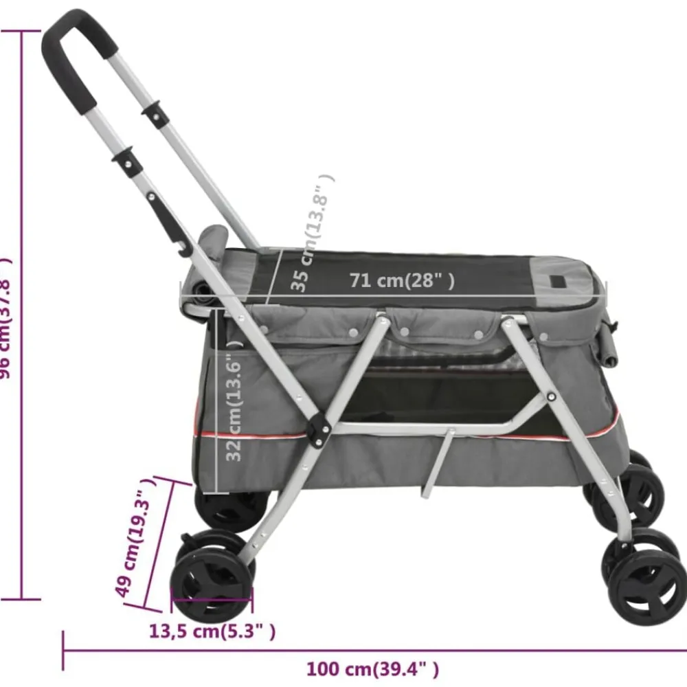 vidaXL Cochecito para perros plegable tela lino 100x49x96 cm Gris Online
