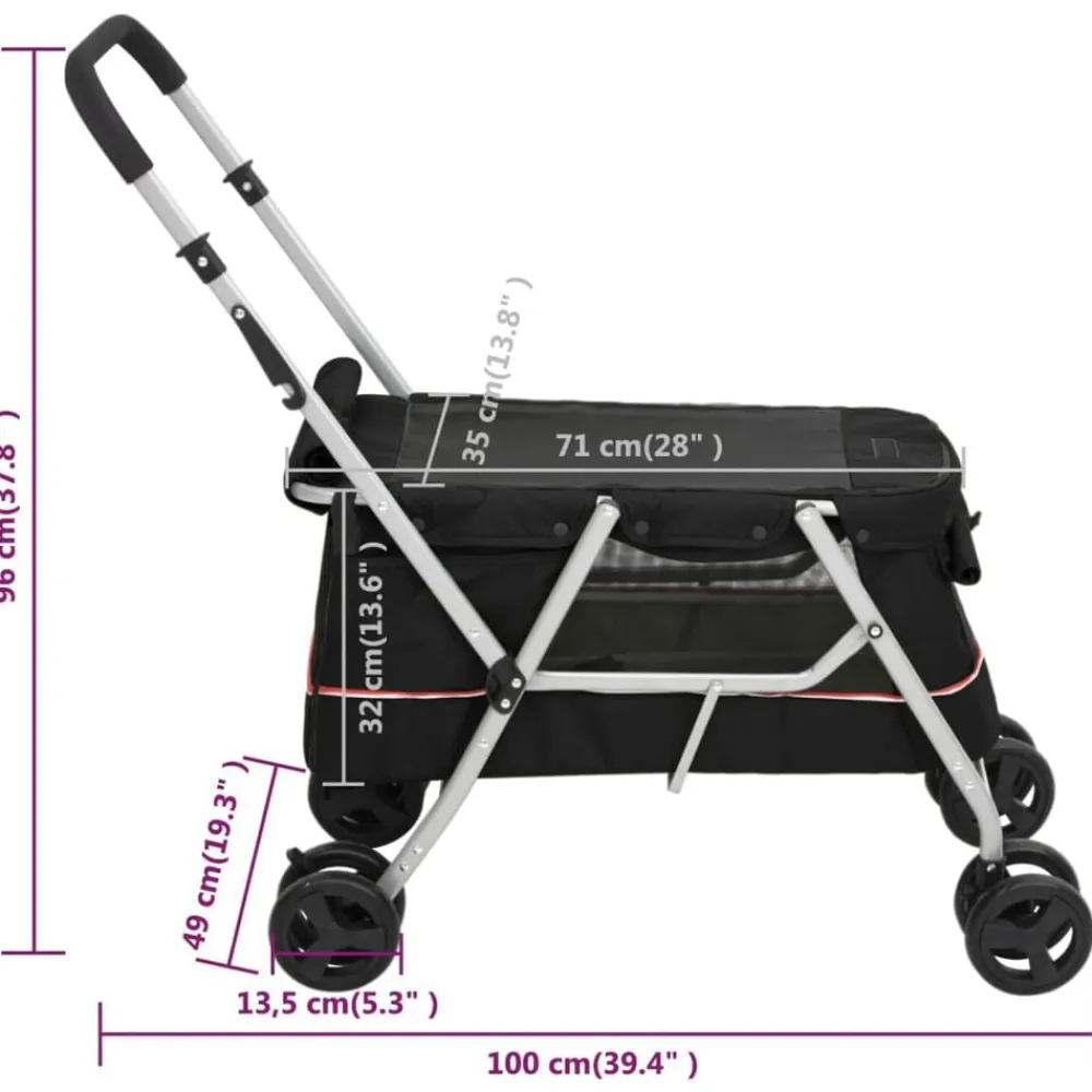 vidaXL Cochecito para perros plegable tela lino 100x49x96 cm Negro Best