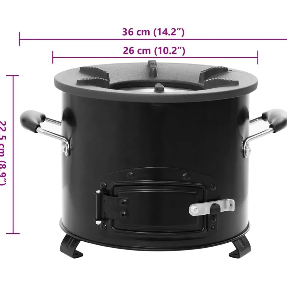 vidaXL Cocina de leña para camping metal negro 36x26x22,5 cm Discount