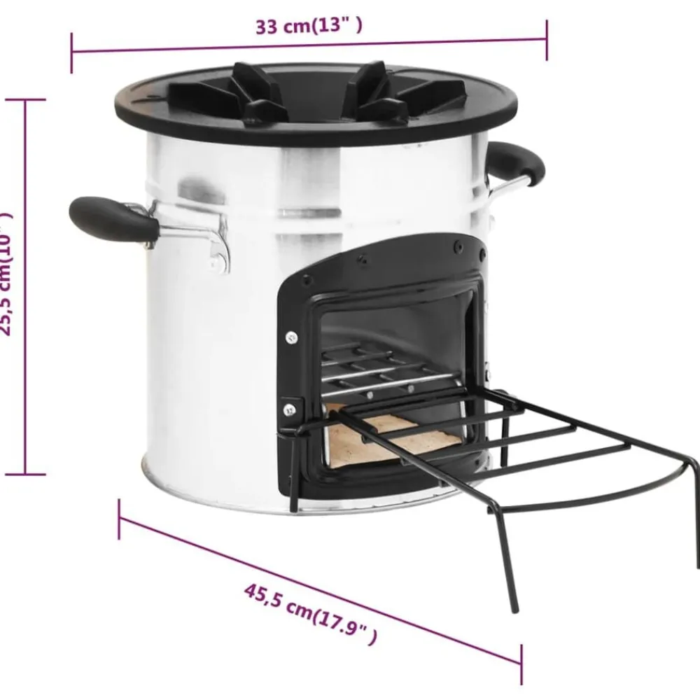 vidaXL Cocina leña camping acero inoxidable plateado 45,5x33x25,5 cm Best