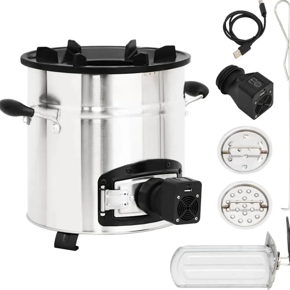 vidaXL Cocina leña ventilador USB acero inoxidable plata 35,5x26x28 cm Sale