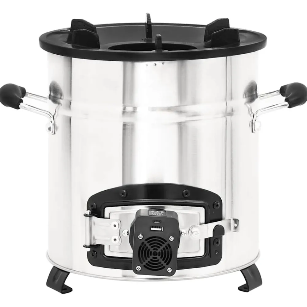 vidaXL Cocina leña ventilador USB acero inoxidable plata 35,5x26x28 cm Sale