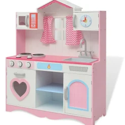 vidaXL Cocinita de juguete de madera rosa y blanca 82x30x100 cm New
