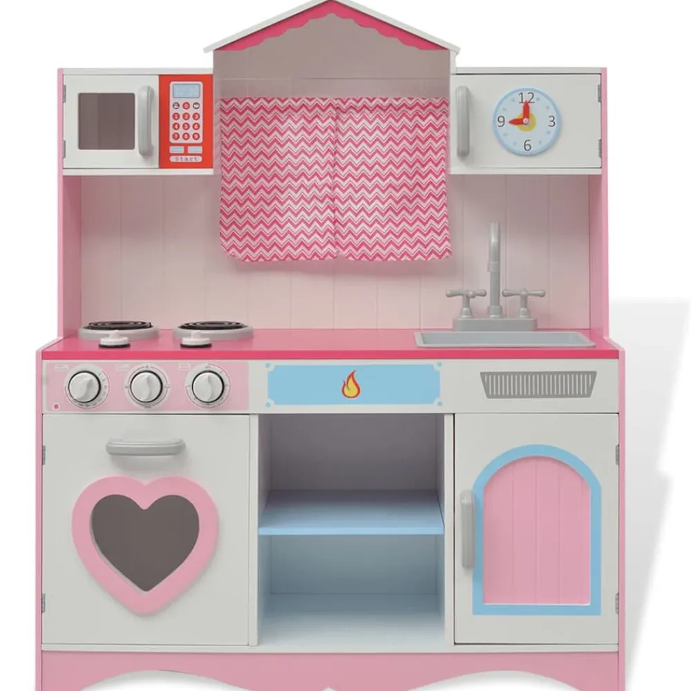 vidaXL Cocinita de juguete de madera rosa y blanca 82x30x100 cm New