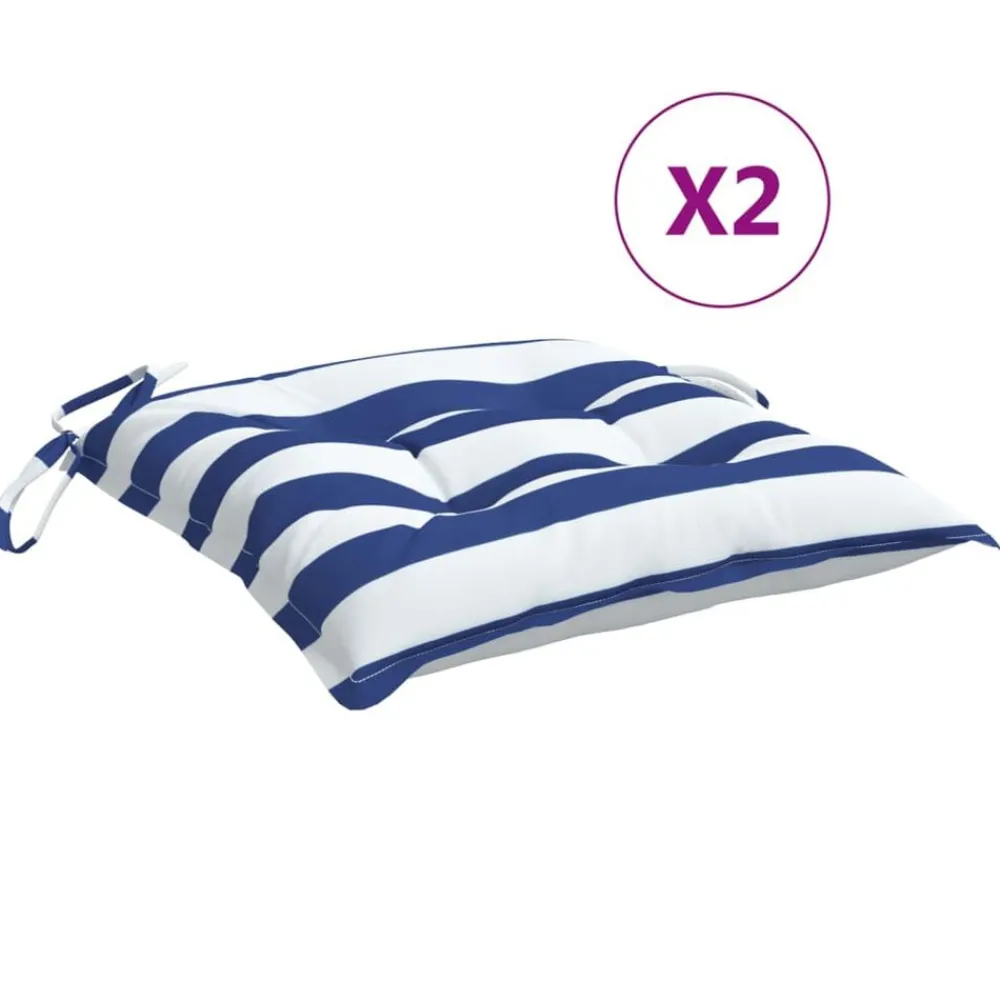 vidaXL Decoración-Cojines de silla 2 uds tela Oxford rayas azul blanco 50x50x7 cm