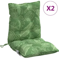 vidaXL Cojines de silla de respaldo bajo 2 uds tela estampado de hojas Dise&ntilde;o de hojas Discount