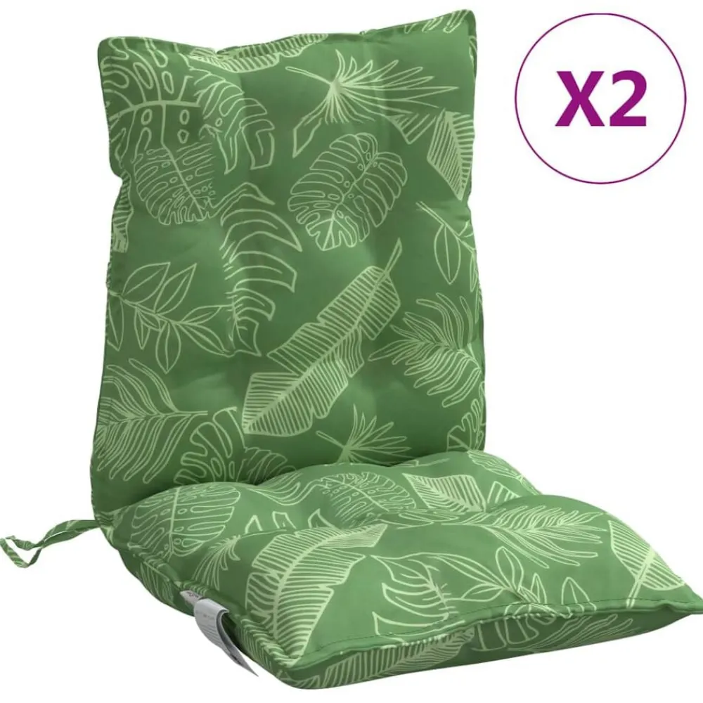 vidaXL Cojines de silla de respaldo bajo 2 uds tela estampado de hojas Diseño de hojas Discount