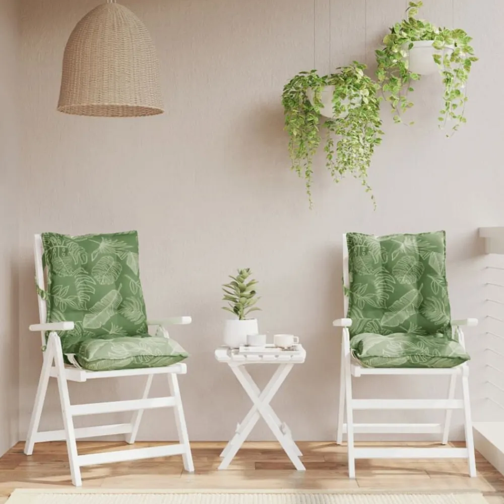 vidaXL Cojines de silla de respaldo bajo 2 uds tela estampado de hojas Diseño de hojas Discount