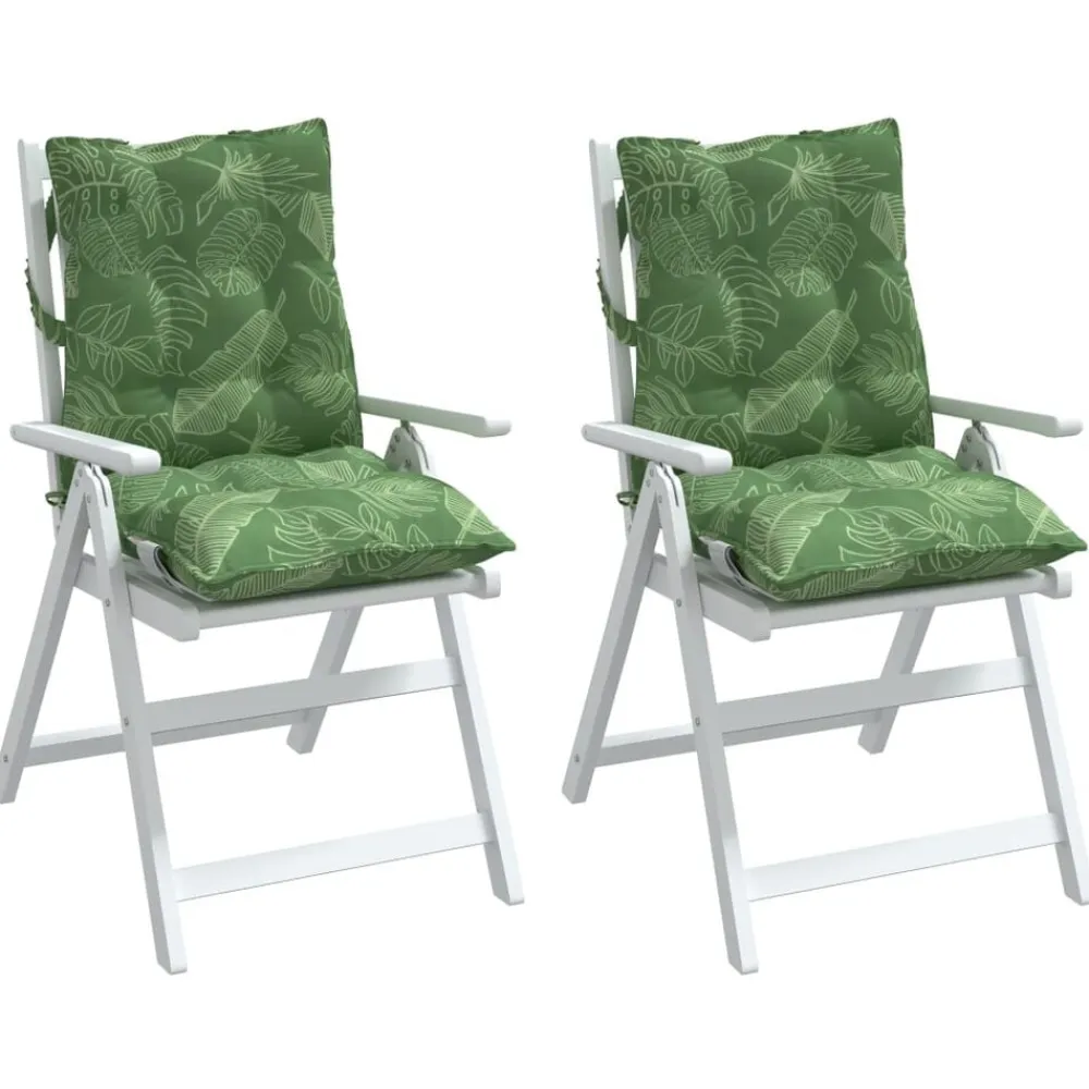vidaXL Cojines de silla de respaldo bajo 2 uds tela estampado de hojas Diseño de hojas Discount