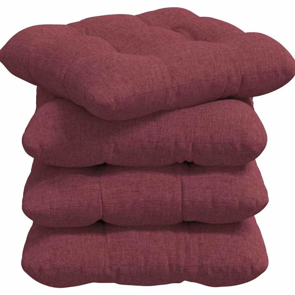 vidaXL Cojines para asiento 4 pcs Rojo vino 40 x 40 x 12 cm tela Rojo vino tinto Hot