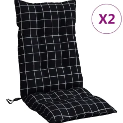 vidaXL Cojines para silla respaldo alto 2 uds tela a cuadros negro Estampado de cuadros negros Sale