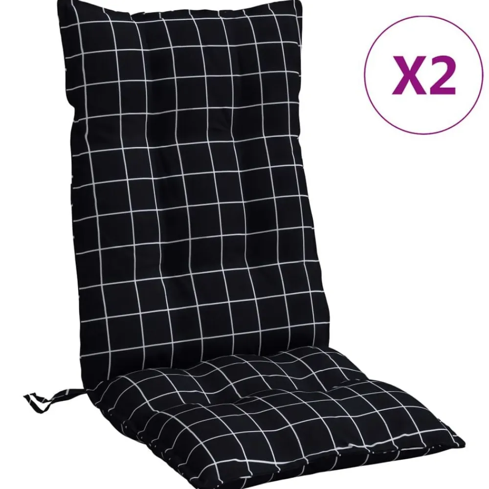 vidaXL Cojines para silla respaldo alto 2 uds tela a cuadros negro Estampado de cuadros negros Sale